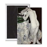A Boy with a Cat, 1868 (oil on canvas) by.. - 3x2 inch Fridge Magnet - large magnetic button - Magnet
