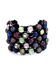 Diamond Pave Gemstone Macrame Beaded Bracelet Silver Jewelry