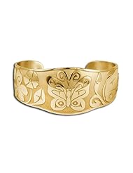 14K Yellow Gold Northwest Coast Native American Coastal Garden Bracelet. Made in USA.