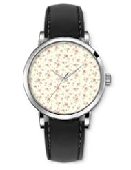 SPRAWL Aanalog Fashion Series Silver Ladies Watches of Genuine Black Leather Strap,Unique Wrist Watch for Women Girls Designed with Set of pink flowers