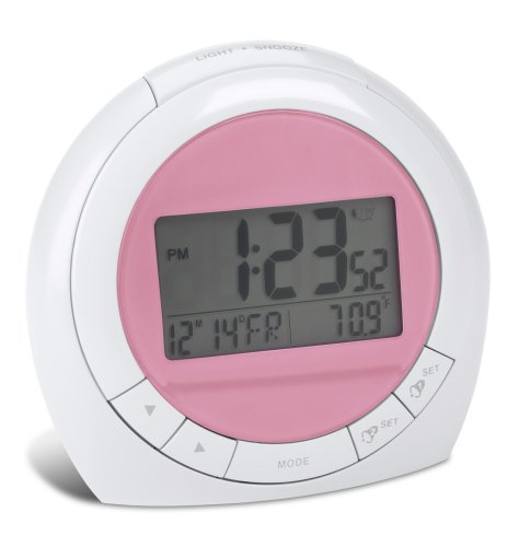 Hideki RC182P Limited Edition Susan G Komen Atomic Alarm Clock with Indoor Thermometer