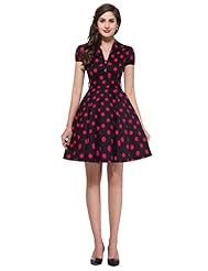 Cotton Short Short Sleeves Vintage Polka Dot Print Homecoming Dress/Party Dress  With a Sash 