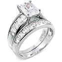 Sterling Silver Cubic Zirconia CZ Wedding Engagement Ring Set
