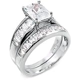 Sterling Silver Cubic Zirconia CZ Wedding Engagement Ring Set