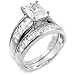 Jewelry : Sterling Silver Cubic Zirconia CZ Wedding Engagement Ring Set