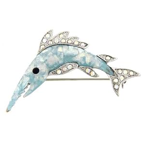Rhinestone Swordfish Animal Brooch Pin by 