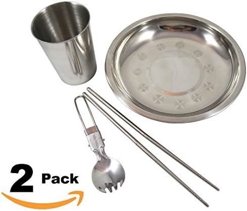 STEELUTION Outdoor Dinnerware Set - Stainless Steel Camping Cookware Kit - Lightweight, Easy to Clean Chef Camp Gear - Includes Chopsticks