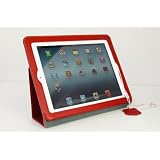 新しいiPad(iPad3)用 本革仕様 Executive レザー ケース・レッド(マグネット内蔵、スタンド機能、オートスリープ機能付き)