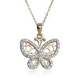 Yellow Gold Plated Sterling Silver and Diamond Butterfly Pendant, 18