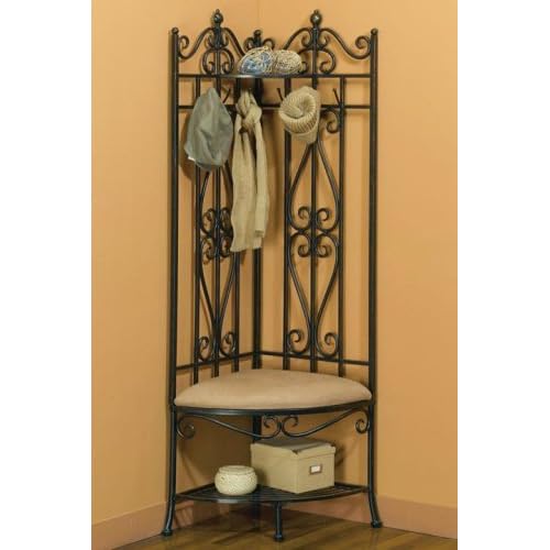 Corner Hall Tree W/o Baskets Brown Faux Sued Black W/ Gold