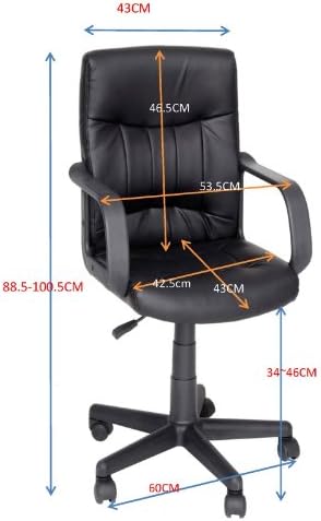 High / Mid Back Home Leisure Luxury Computer Office Task Chair Adjustable with Arms PVC Leather (Mid-back Black)