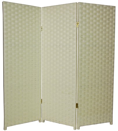 Small Size Desk Front 3 Panel Room Divider - 4ft. Rattan Like Woven Plant Fiber Folding Privacy Screen - Cream