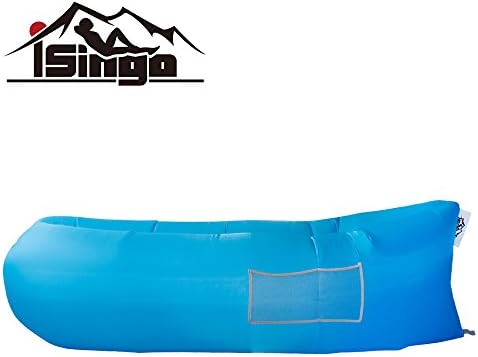 Isingo® Original Ultra-Light Inflatable Air Lounger Hangout Bean Bag with Holding Pockets for Outdoor Camping/Hiking/Music Festival/Beach/Summer Holiday/Home Relaxation(Light Blue)