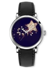 SPRAWL Aanalog Fashion Series Silver Ladies Watches of Genuine Black Leather Strap,Unique Wrist Watch for Women Girls Designed with Venus and elements