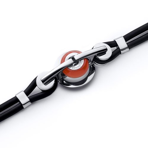 Red Glass Roundel Bead Stainless Steel Silicon Bracelet