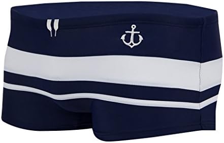 Rocky Sun Mens Elastic Stripe Boxer Briefs Swimsuit Trunk Darkblue Size XL