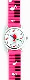 Pink Kids Music Piano Rubber Children's Watch With Second Hand