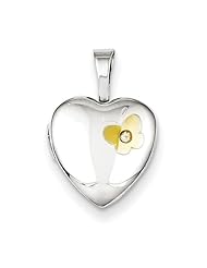 Sterling Silver Gold-Plated & Diamond Butterfly 12mm Heart Locket