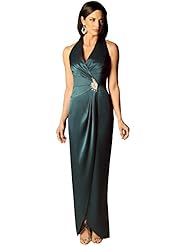 Modest V-neck Satin Wrap Gathered  Pleated Halter  Dress With Rhinestones