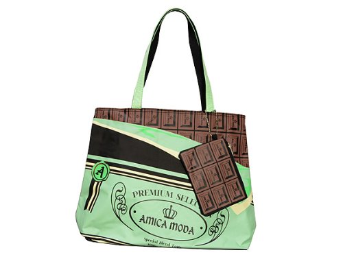 AMICA MODA　A4サイズ対応エコバッグ チョコレート　グリーン ポーチ付き　