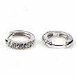 Sterling Silver Huggie Hoop Earrings with Clear CZ - Size: 4mm x 14mm