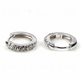 Sterling Silver Huggie Hoop Earrings with Clear CZ - Size: 4mm x 14mm
