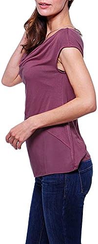 Femme Women Cowl-Neck Short Sleeve w/ Woven Contrast Casual Top M Craneberry