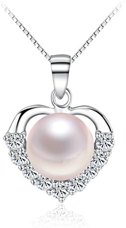 Sterling Silver White Freshwater Colorful Pearl and Cubic-zirconia Heart-shaped Pendant Necklace (White)