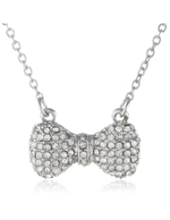 Betsey Johnson "Crystal Rhodium" Crystal Bow Pendant Necklace, 20"