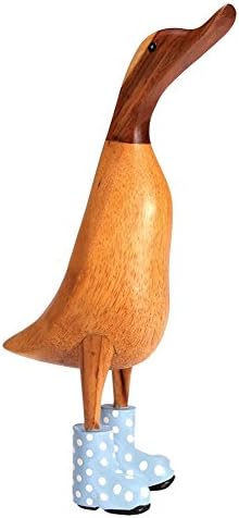 Handcarved Wooden Duckling In Rain Boots Figurine - Blue