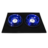 Platinum Pets 1 Cup Embossed Non-Tip Stainless Steel Puppy Bowls with Black Feeding Mat, Sapphire Blue