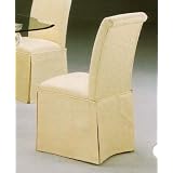 Two Rolled Back Beige Fabric Parson Chairs with Skirts by Cross