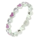 White Gold Rhodium Pink Enamel Hearts Eternity Band Featuring Bezel Set Round CZ in Silvertone Reviews