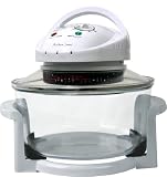 Andrew James 12 LTR Premium Halogen Oven Cooker + FREE Easily Replaceable Spare Bulb + 2 YEAR WARRANTY + FREE 128 page Recipe Book - Complete with Extender Ring (Up to 17 Litres) Lid Holder, Baking Tray, Steamer Tray, Skewers, Low and High Racks
