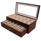 Watch Box for 24 Watches Cherry Matte Finish XL Wide Compartments Soft Cushions Clearance Large Watches Window