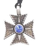 Maltese Blue Crystal Cross Real Pewter Pendant Necklace