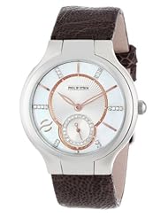 Philip Stein Womens 41-DMOPRG-OCH Round Diamond and Rose Gold Accent Dial Chocolate Ostrich Strap Watch