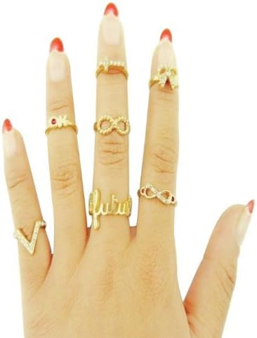 JADE Onlines 7pcs/set Rings Urban Gold Stack Plain Cute Above Knuckle Ring Band Midi Ring