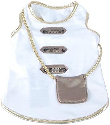 White and Gold Cotton Dog Pet Costume Shirt [FOR SMALL DOGS] (X-Small)