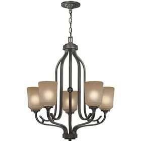 LS-19745 5-LITE CHANDELIER, AGED COPPER W FROST GLASS SHADE, A 60Wx5 by Lite Source by Lite Source