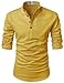 NEARKIN (NKNKN350) Beloved Men Henley Neck Long Sleeve Daily Look Linen Shirts MUSTARD US M(Tag size M)
