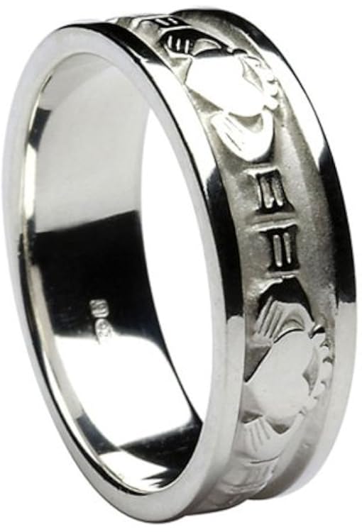 Mens white gold claddagh wedding rings