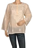 Womens Clothing Cotton Kurta Blouse with Chikan Embroidery Work size L