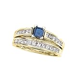 14K White Gold 1 ct. Princess Cut Diamond Engagement Set with Blue Center Diamond (G-H Color, SI2-I1 Clarity)
