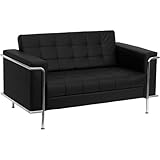Flash Furniture ZB-LESLEY-8090-LS-BK-GG Hercules Lesley Series Contemporary Black Leather Love Seat with Encasing Frame