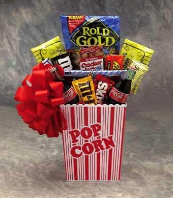 Popcorn Pack Snack Gift BasketSm White/Red