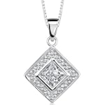 Chic Glamour: Sterling Silver Vintage Inspired Bridal Style Diamond Shaped Dangle pendant With bezel Set Princess-cut CZ