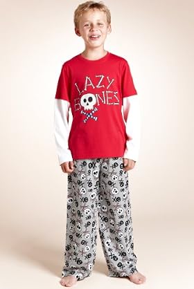 Older Boys' Pure Cotton Mock Layer Skull Pyjamas