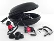 Red - Sound2 SPORT model earphones. Comes with 2 sizes of earhooks, 3 earbud sizes and protective storage case.