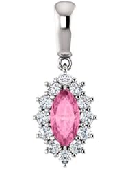 18K White Gold 8.00x4.00mm Marquise Cut Pink Sapphire and Diamond Pendant -- LIFETIME WARRANTY